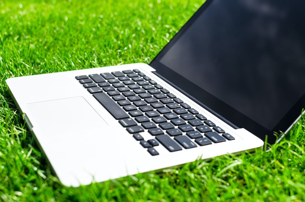 laptop on grass